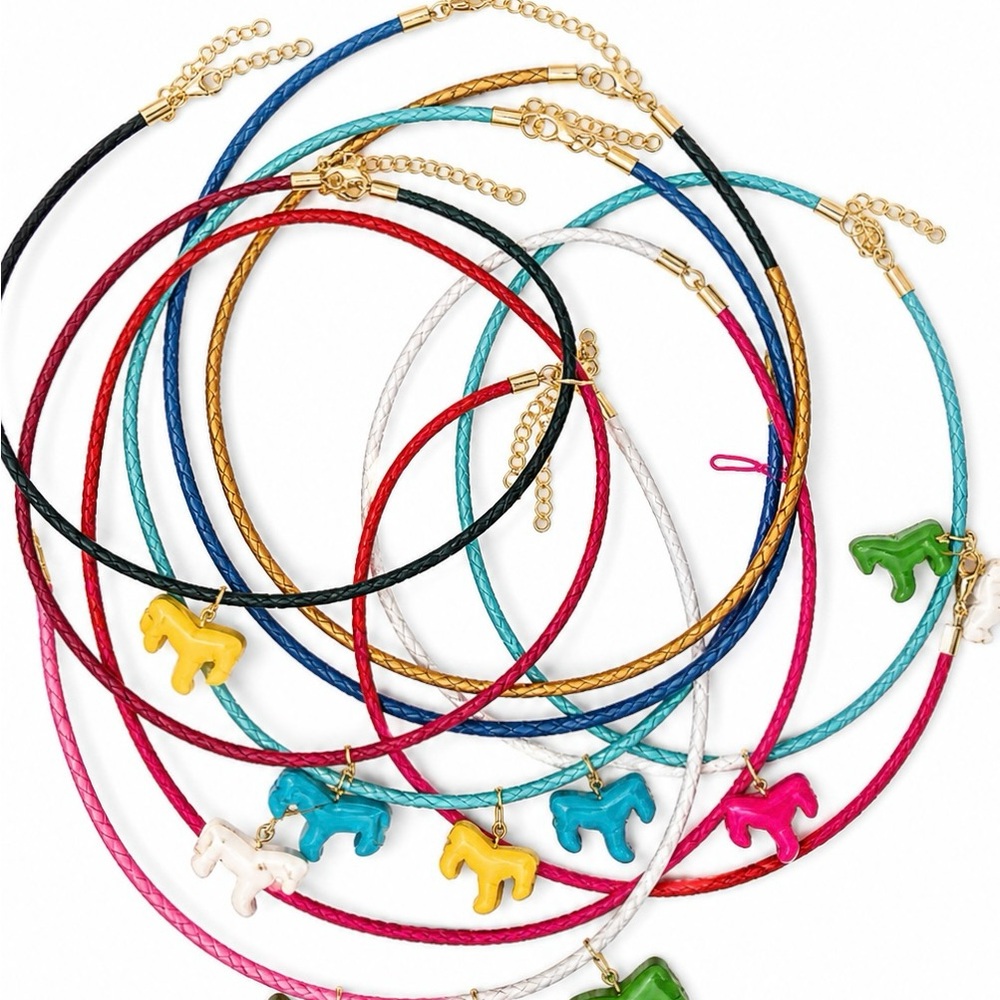 Colorful horse Pendant leather cord Necklace - Multiple Colors